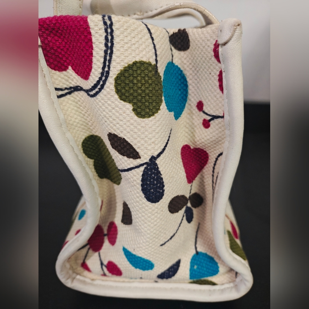 127 - FURLA Cream Canvas Mini Satchel with Teal, Olive, and Berry Floral Print - Picture 4 of 12